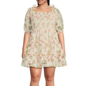 Layered With‎ Love Dress Womens 3X Pink Fade Floral Square Neck Tiered Jacquard